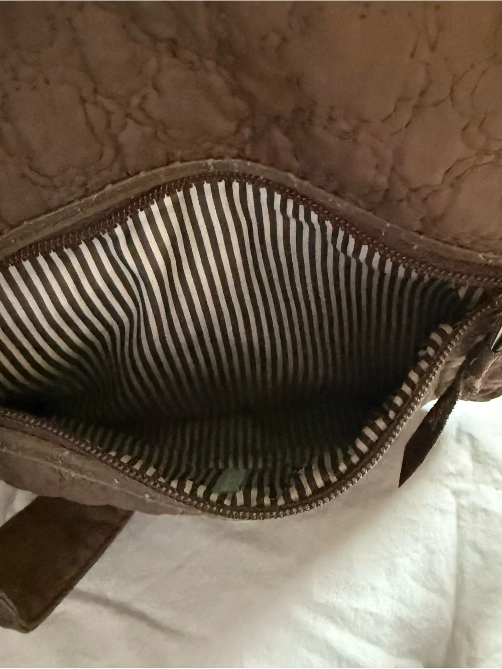 thirty-one Brown Messenger Bag with Aqua Monogram